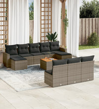 11-tlg. Garten-Sofagarnitur mit Kissen Grau Poly Rattan