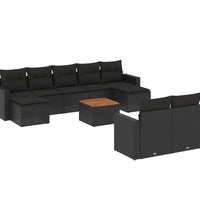 10-tlg. Garten-Sofagarnitur mit Kissen Schwarz Poly Rattan