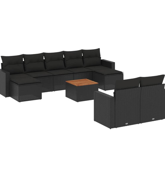 10-tlg. Garten-Sofagarnitur mit Kissen Schwarz Poly Rattan