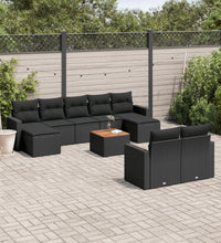 10-tlg. Garten-Sofagarnitur mit Kissen Schwarz Poly Rattan