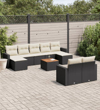 10-tlg. Garten-Sofagarnitur mit Kissen Schwarz Poly Rattan