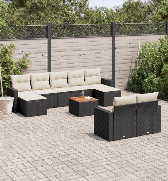 10-tlg. Garten-Sofagarnitur mit Kissen Schwarz Poly Rattan