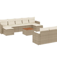 10-tlg. Garten-Sofagarnitur mit Kissen Beige Poly Rattan