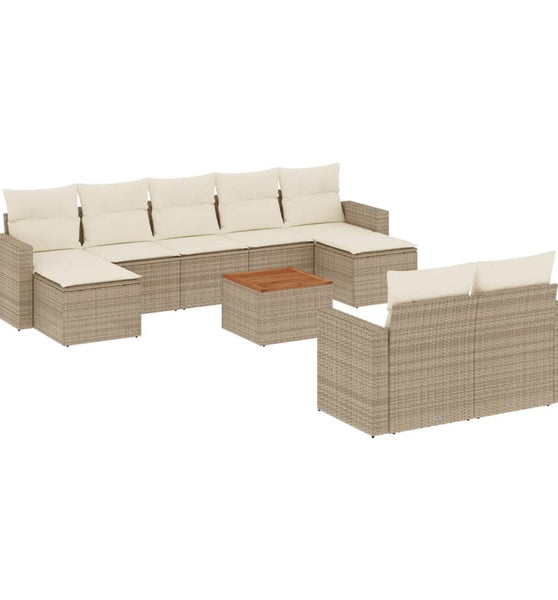 10-tlg. Garten-Sofagarnitur mit Kissen Beige Poly Rattan