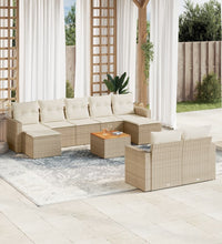 10-tlg. Garten-Sofagarnitur mit Kissen Beige Poly Rattan