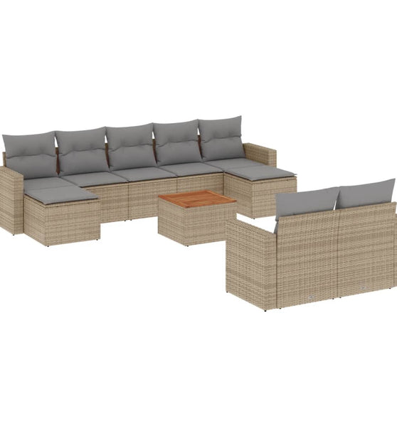 10-tlg. Garten-Sofagarnitur mit Kissen Beige Poly Rattan