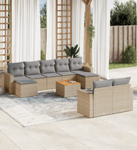 10-tlg. Garten-Sofagarnitur mit Kissen Beige Poly Rattan