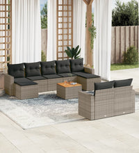 10-tlg. Garten-Sofagarnitur mit Kissen Grau Poly Rattan