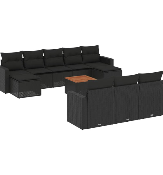 11-tlg. Garten-Sofagarnitur mit Kissen Schwarz Poly Rattan