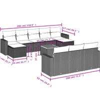 11-tlg. Garten-Sofagarnitur mit Kissen Schwarz Poly Rattan