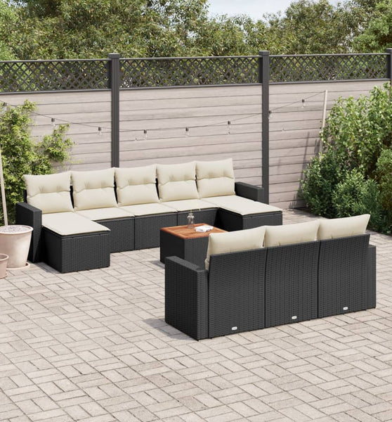 11-tlg. Garten-Sofagarnitur mit Kissen Schwarz Poly Rattan