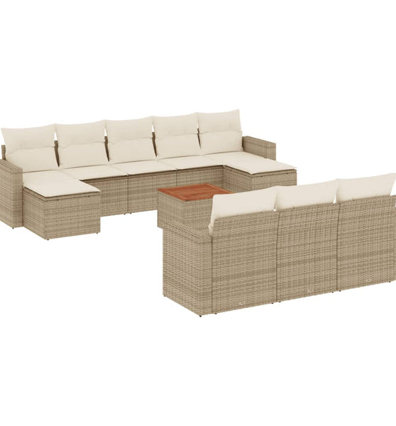 11-tlg. Garten-Sofagarnitur mit Kissen Beige Poly Rattan