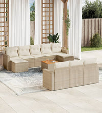 11-tlg. Garten-Sofagarnitur mit Kissen Beige Poly Rattan