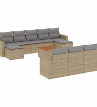 11-tlg. Garten-Sofagarnitur mit Kissen Beige Poly Rattan