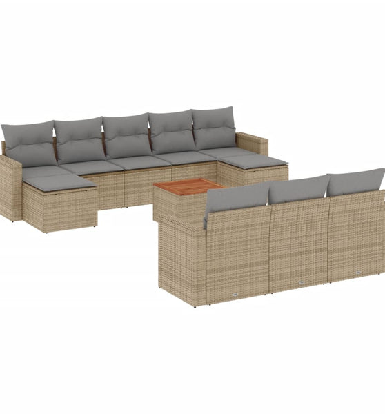 11-tlg. Garten-Sofagarnitur mit Kissen Beige Poly Rattan