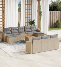 11-tlg. Garten-Sofagarnitur mit Kissen Beige Poly Rattan