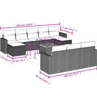 11-tlg. Garten-Sofagarnitur mit Kissen Grau Poly Rattan