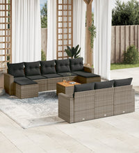 11-tlg. Garten-Sofagarnitur mit Kissen Grau Poly Rattan