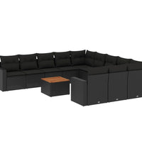 12-tlg. Garten-Sofagarnitur mit Kissen Schwarz Poly Rattan