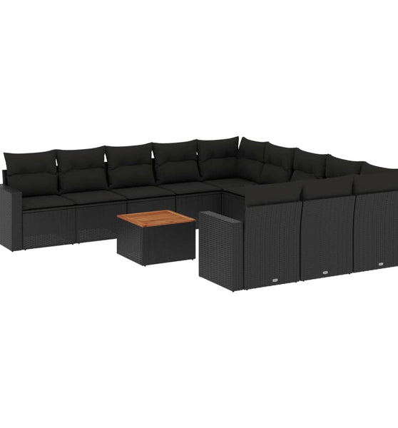 12-tlg. Garten-Sofagarnitur mit Kissen Schwarz Poly Rattan