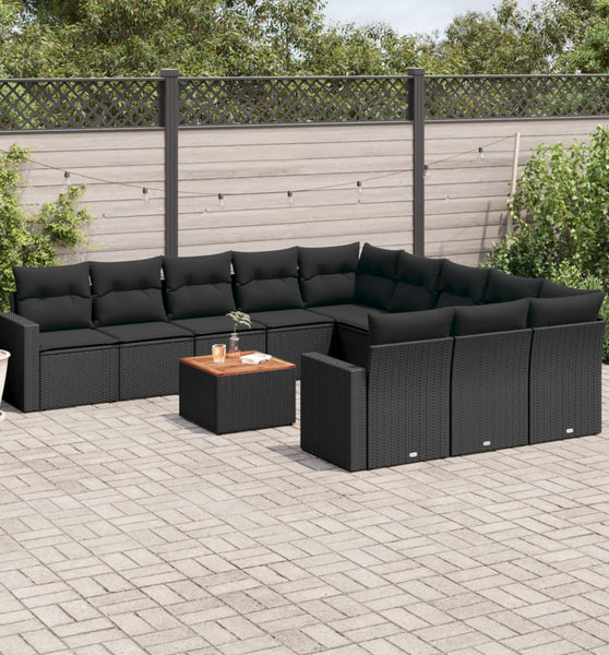 12-tlg. Garten-Sofagarnitur mit Kissen Schwarz Poly Rattan