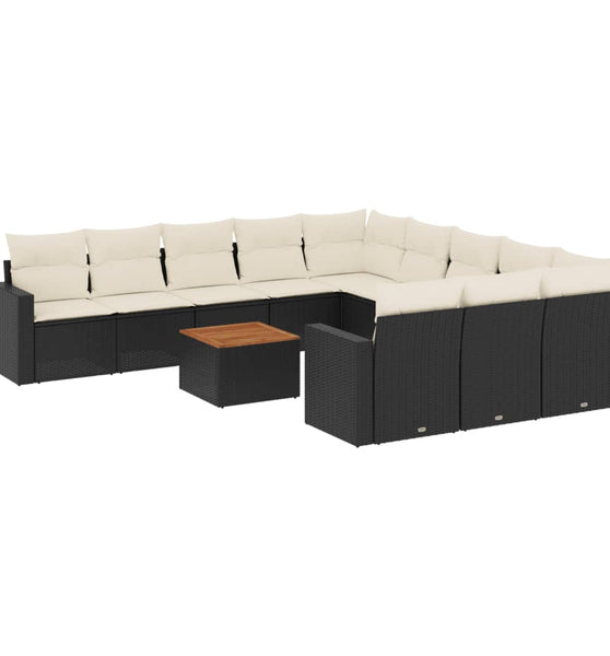 12-tlg. Garten-Sofagarnitur mit Kissen Schwarz Poly Rattan