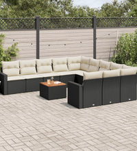 12-tlg. Garten-Sofagarnitur mit Kissen Schwarz Poly Rattan