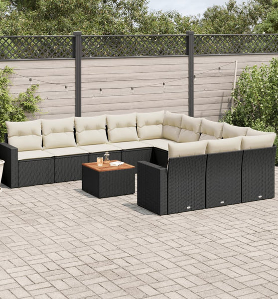 12-tlg. Garten-Sofagarnitur mit Kissen Schwarz Poly Rattan