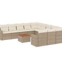 12-tlg. Garten-Sofagarnitur mit Kissen Beige Poly Rattan