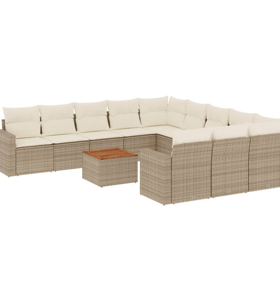 12-tlg. Garten-Sofagarnitur mit Kissen Beige Poly Rattan