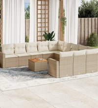 12-tlg. Garten-Sofagarnitur mit Kissen Beige Poly Rattan