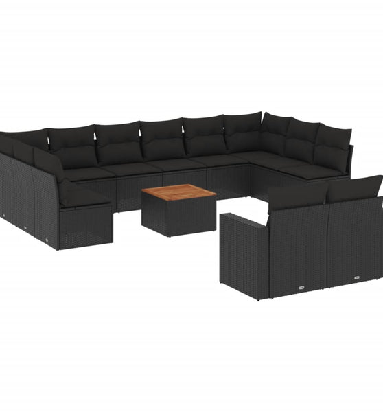 13-tlg. Garten-Sofagarnitur mit Kissen Schwarz Poly Rattan