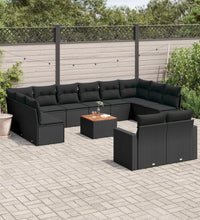 13-tlg. Garten-Sofagarnitur mit Kissen Schwarz Poly Rattan