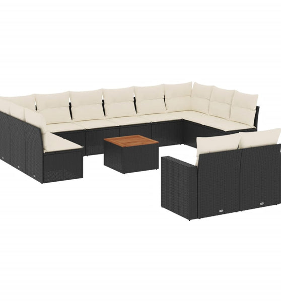 13-tlg. Garten-Sofagarnitur mit Kissen Schwarz Poly Rattan