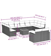 13-tlg. Garten-Sofagarnitur mit Kissen Schwarz Poly Rattan