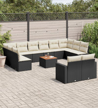 13-tlg. Garten-Sofagarnitur mit Kissen Schwarz Poly Rattan