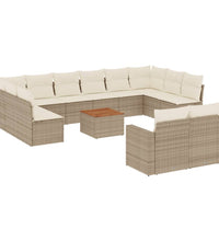 13-tlg. Garten-Sofagarnitur mit Kissen Beige Poly Rattan