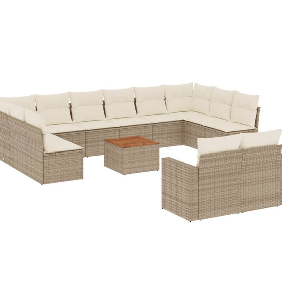 13-tlg. Garten-Sofagarnitur mit Kissen Beige Poly Rattan