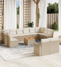 13-tlg. Garten-Sofagarnitur mit Kissen Beige Poly Rattan