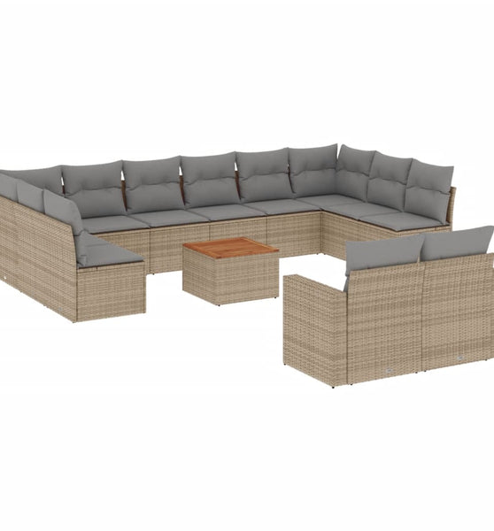 13-tlg. Garten-Sofagarnitur mit Kissen Beige Poly Rattan