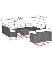 13-tlg. Garten-Sofagarnitur mit Kissen Grau Poly Rattan