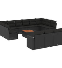 14-tlg. Garten-Sofagarnitur mit Kissen Schwarz Poly Rattan