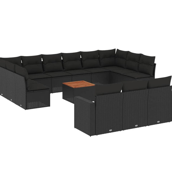 14-tlg. Garten-Sofagarnitur mit Kissen Schwarz Poly Rattan