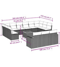 14-tlg. Garten-Sofagarnitur mit Kissen Schwarz Poly Rattan