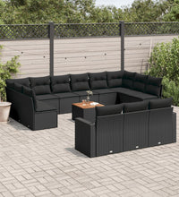 14-tlg. Garten-Sofagarnitur mit Kissen Schwarz Poly Rattan