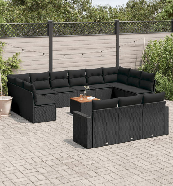 14-tlg. Garten-Sofagarnitur mit Kissen Schwarz Poly Rattan