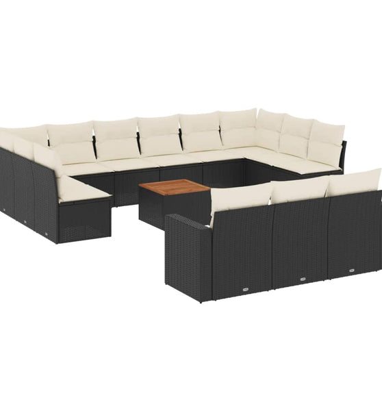 14-tlg. Garten-Sofagarnitur mit Kissen Schwarz Poly Rattan