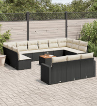 14-tlg. Garten-Sofagarnitur mit Kissen Schwarz Poly Rattan