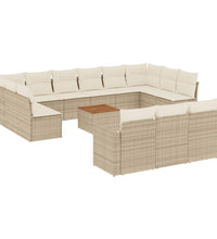 14-tlg. Garten-Sofagarnitur mit Kissen Beige Poly Rattan