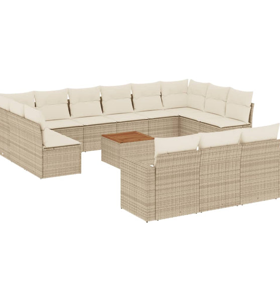 14-tlg. Garten-Sofagarnitur mit Kissen Beige Poly Rattan